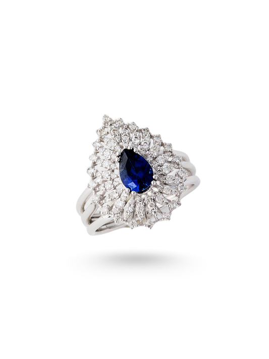 Blue Diamond Auris Moon Ring