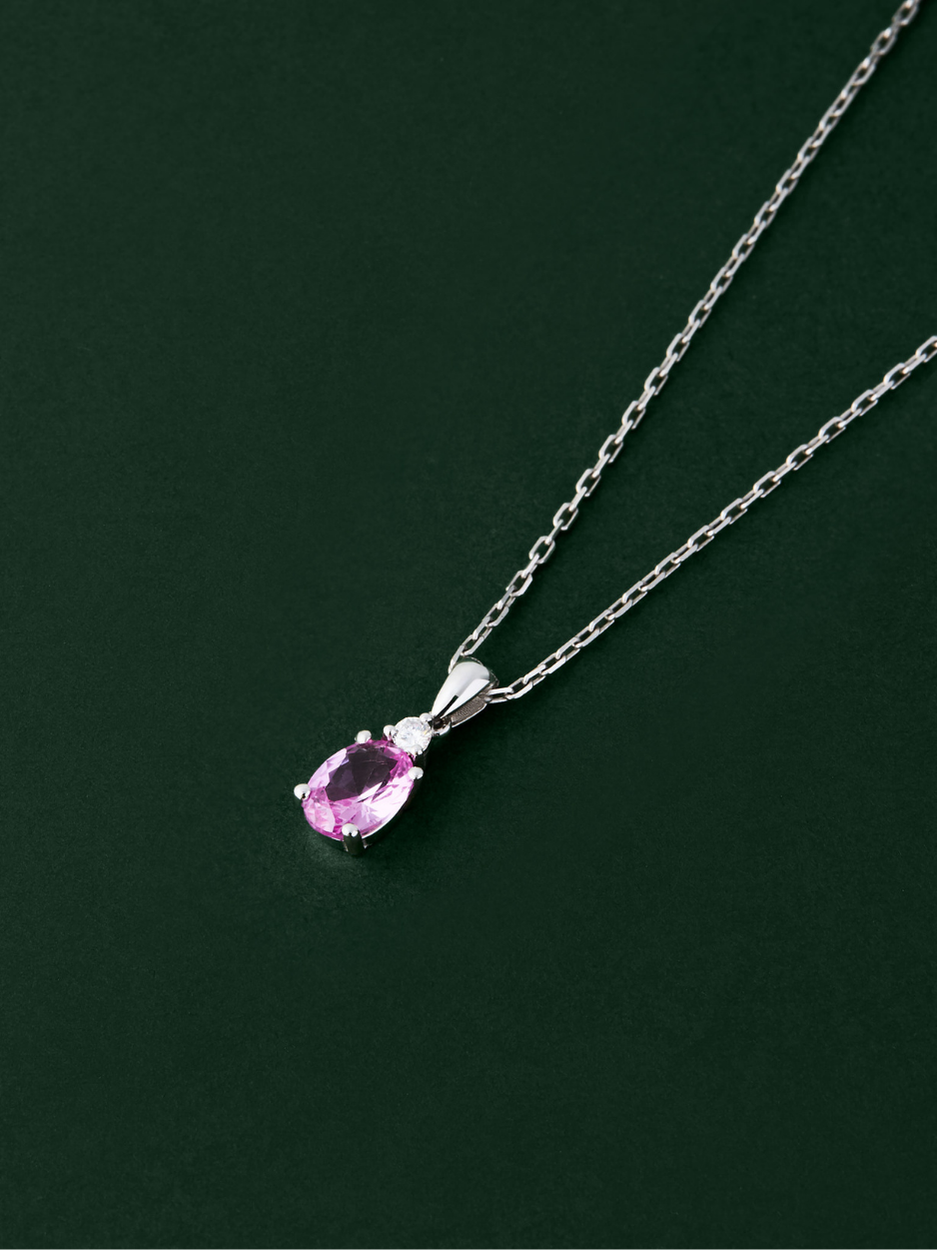 Pırlanta Pembe Safir Minimal Kolye