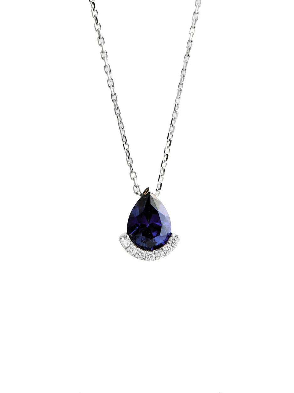 0.07 Karat Sapphire Pear Pırlanta Kolye