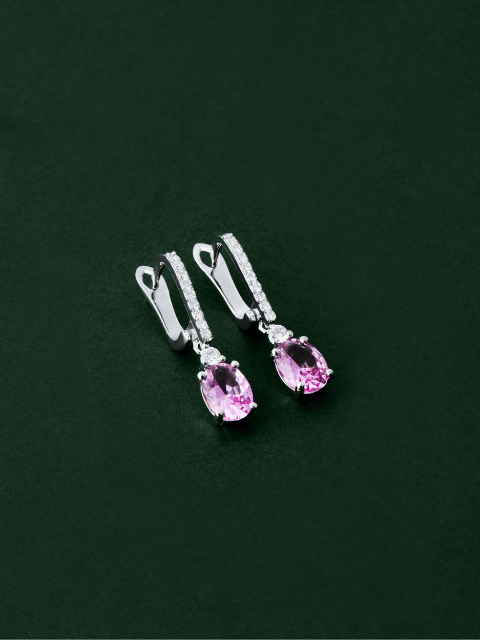 Pırlanta Pembe Safir Minimal Küpe